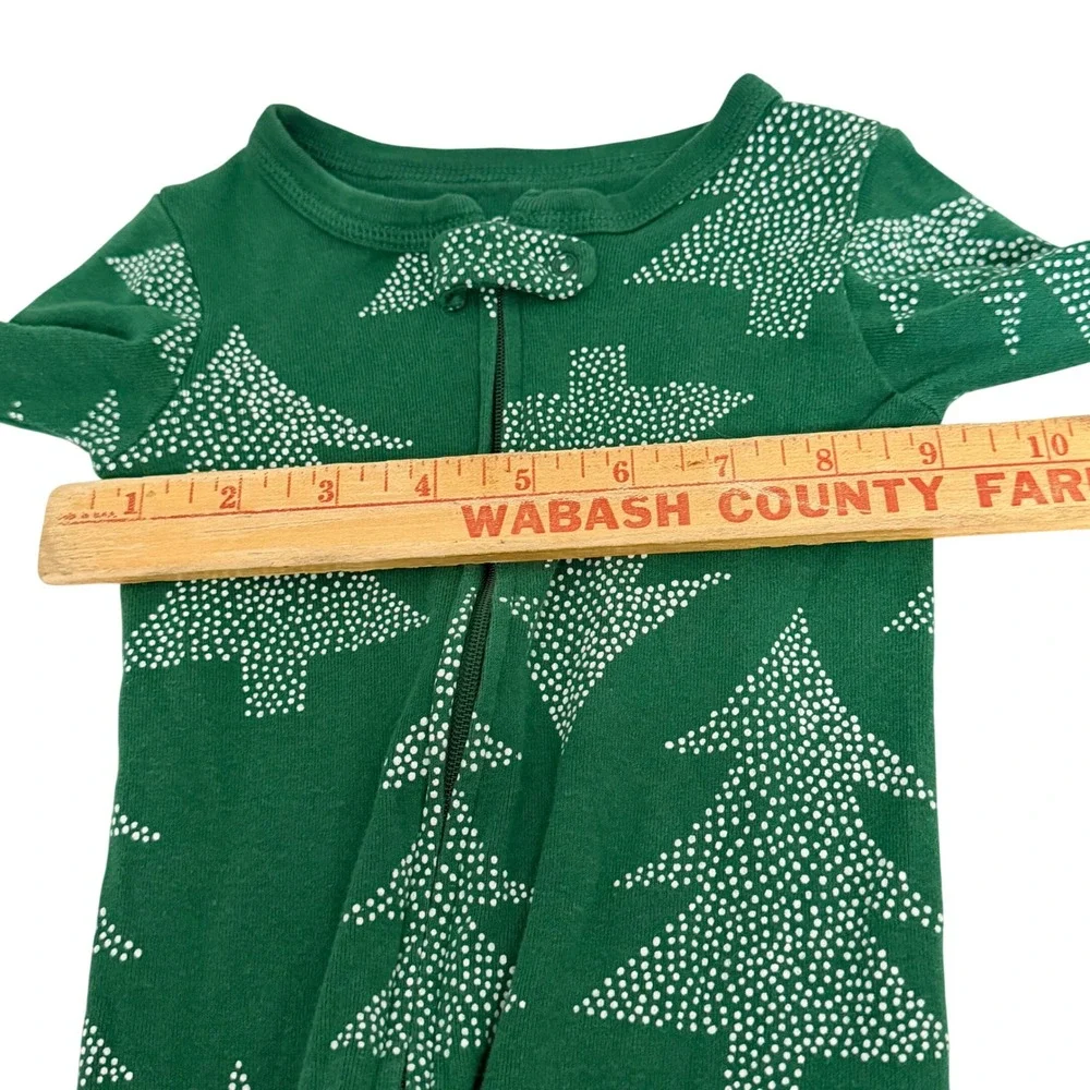 Carters Baby 12M Green Christmas Tree Dotted Zip Up Cotton Footed Pajamas PJs